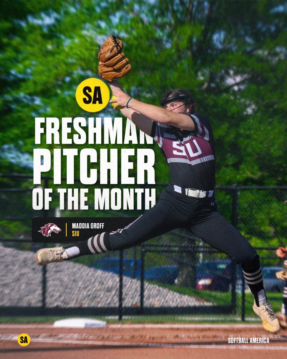 FR. Pitcher of the Month: Maddia Groff ‼️ Groff tallied 9️⃣6️⃣ strikeouts in the month of April and had three outings with 13-plus Ks 😮‍💨 @MaddiaG | @SIU_Softball