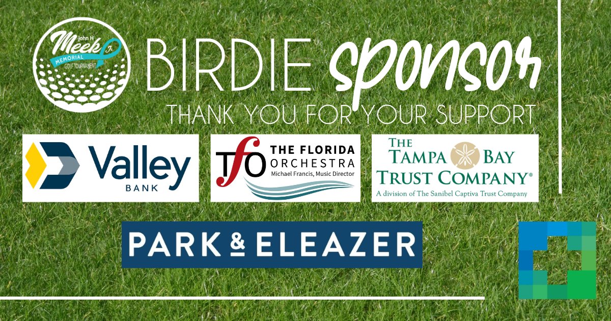 We want to show our gratitude to these Birdie Sponsors who will be participating in the John H. Meek, Jr. Memorial Golf Tournament! 

There is still time to join us at Innisbrook on May 20th, but spots are LIMITED. Secure your foursome today before it's too late!