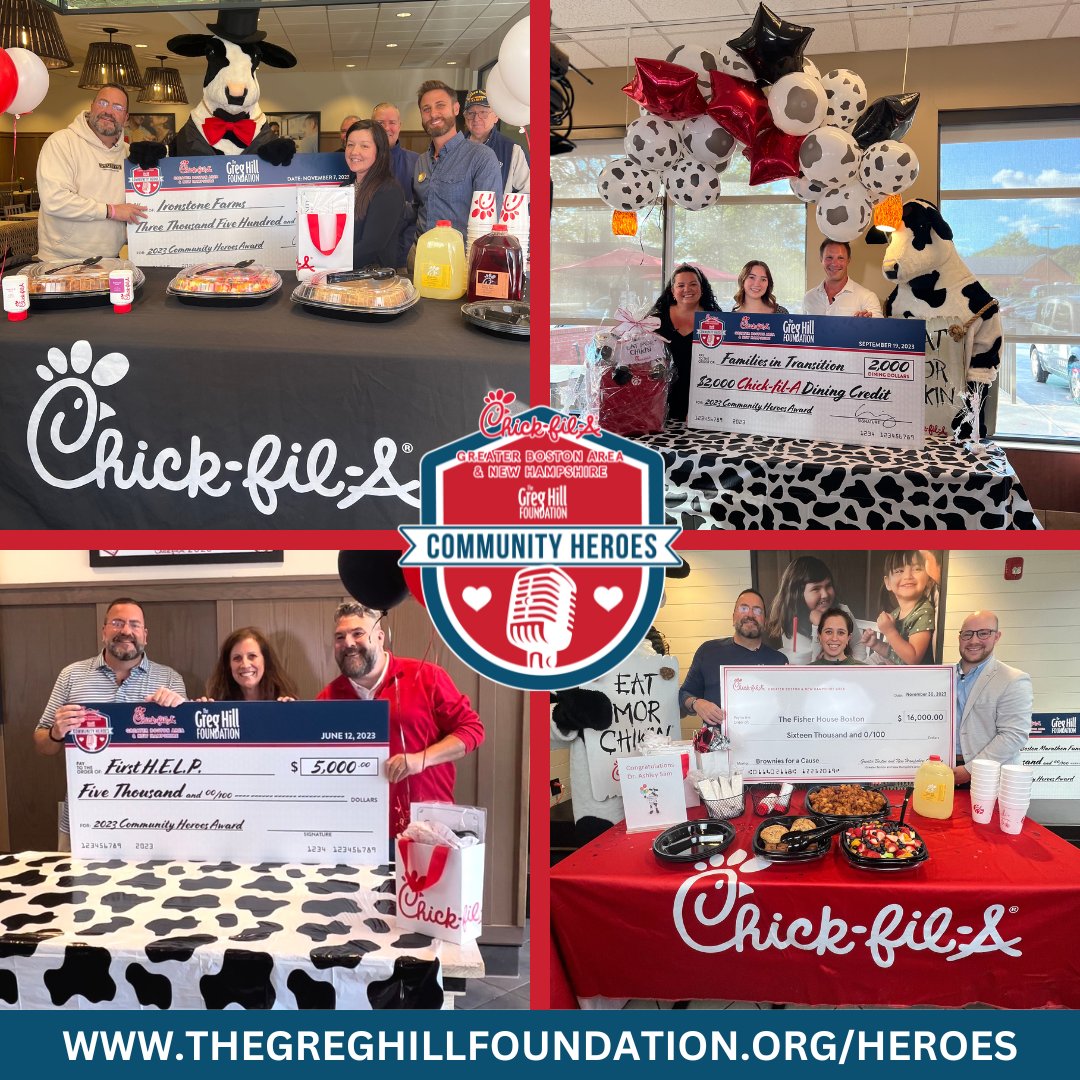 Do you know someone in your community who is an unsung hero and deserves recognition? We’d love to learn of them and their story and give them the support they deserve! Nominate them for the Community Heroes Award presented by The Greg Hill Foundation &amp; Chick-fil-A today🏅
