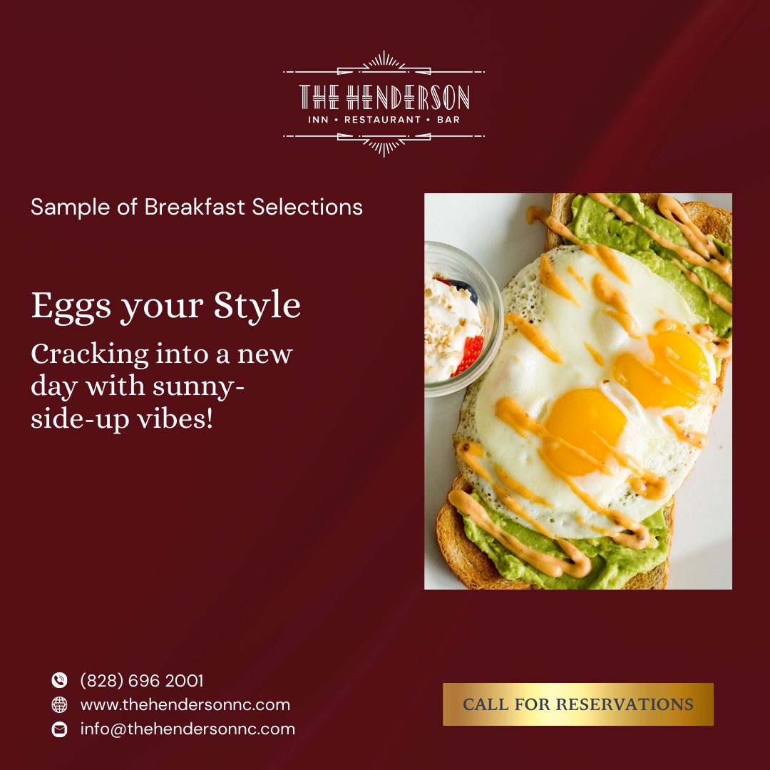Eggs your Style: Cracking into a new day with sunny-side-up vibes! 🍳 

🌐thehendersonnc.com
📞828-696-2001

#TheHendersonInn #BedAndBreakfast #DiningExperience #NCBedAndBreakfast #HendersonvilleNC #BnB #BreakfastGoals