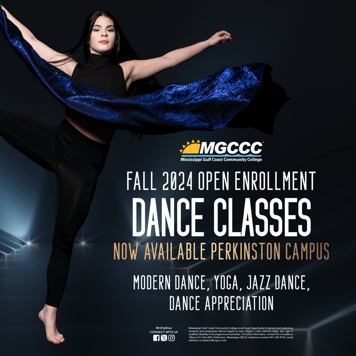 Are you passionate about dance? Enroll in our Fall 2024 Open Enrollment Dance courses! Explore the art of movement and rhythmic expression with our experienced instructors! For more information, contact Britney Patten at britney.patten@mgccc.edu or call 601-928-6979.