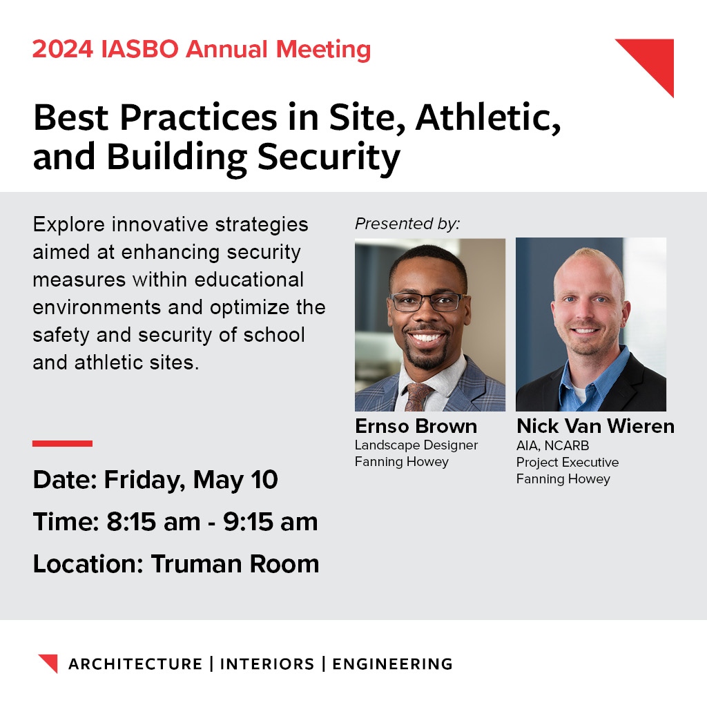 Excited to announce our presentation at the IASBO 2024 Conference 'Best Practices in Site, Athletic, and Building Security,' focusing on innovative strategies like CPTED to enhance safety in educational environments. Gain insights to bolster your school's security protocols!