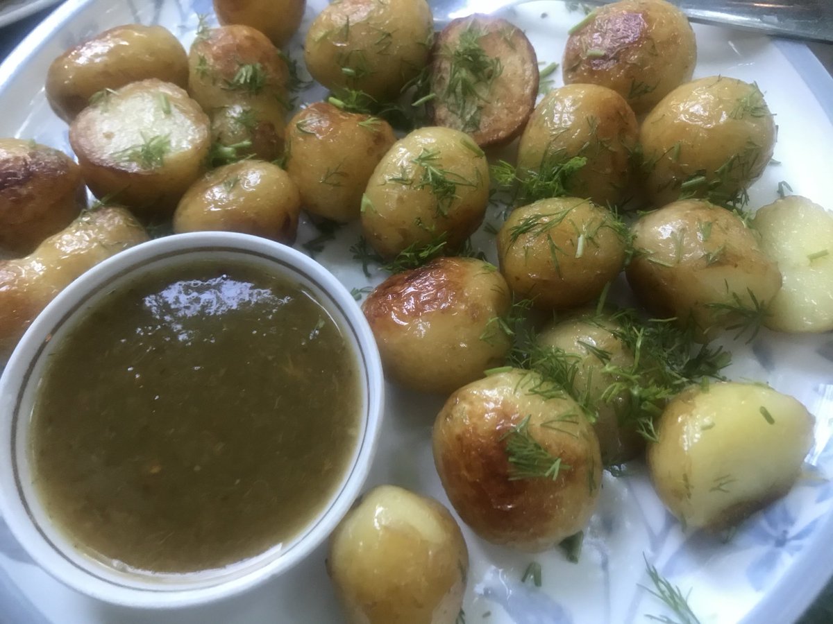 There are many outstanding things to eat in Georgia but more ought to be said about the tiny potatoes that are on menus come May. Served with green tkemali, sour plum sauce, and dill… I dream of these. Wish I was there.