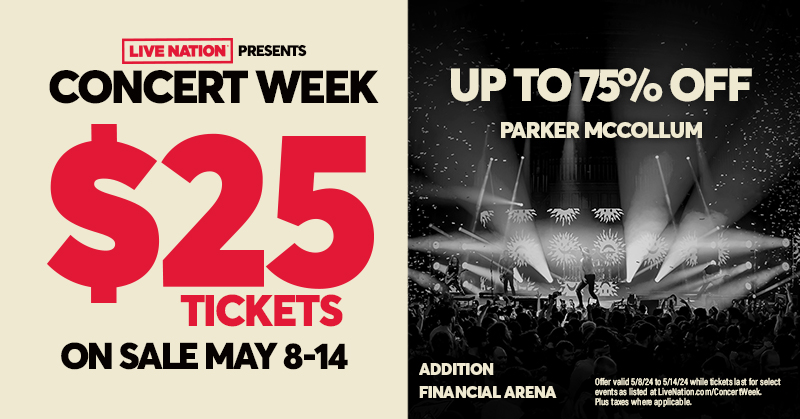 In THREE DAYS Live Nation's Concert Week begins! Get $25 tickets from May 8-14 to over 5,000 shows for the rest of the year including PARKER MCCOLLUM's Burn it Down Tour here on Sept. 21!!🎟️