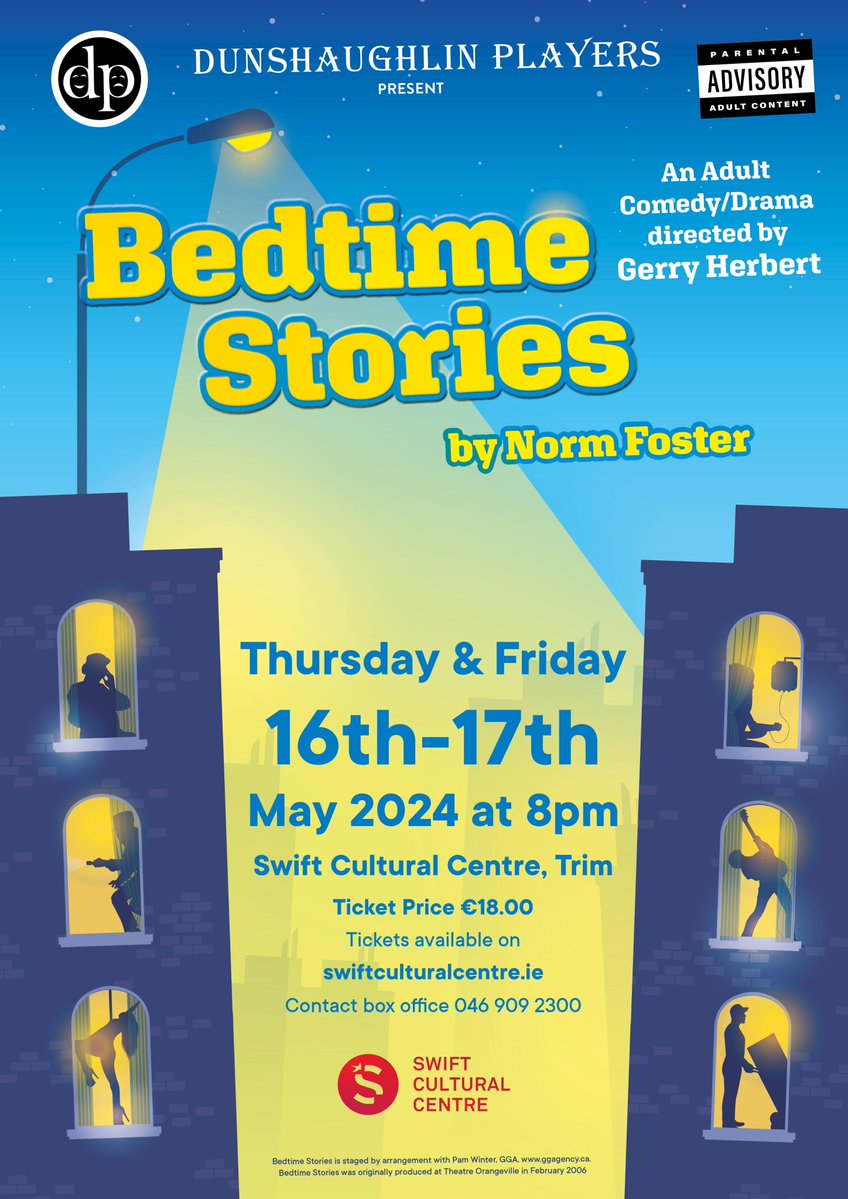 Swift Cultural Centre (@theswifttrim) on Twitter photo 🎭 Dunshaughlin Players bring their laugh-out-loud production of Bedtime Stories by Norm Foster to Swift Cultural Centre in a little over two weeks from now!
📅 Thu 16 & Fri 17 May
⏰ 8pm
🎫 swiftculturalcentre.ie/event/dunshaug…
<a href="/DunshaughlinP/">Dunshaughlin Players</a> 🎭 Dunshaughlin Players bring their laugh-out-loud production of Bedtime Stories by Norm Foster to Swift Cultural Centre in a little over two weeks from now!
📅 Thu 16 & Fri 17 May
⏰ 8pm
🎫 swiftculturalcentre.ie/event/dunshaug…
<a href="/DunshaughlinP/">Dunshaughlin Players</a>