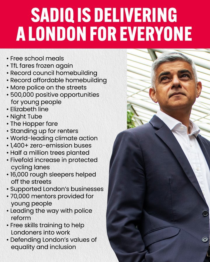 @KEdge23 TfL fares frozen by Khan. Elizabeth Line success by Khan. Night Tube expanded by Khan. Hopper fare introduced by Khan. 1400+ zero emission buses provided by Khan. Polluted air cleaned by Khan.