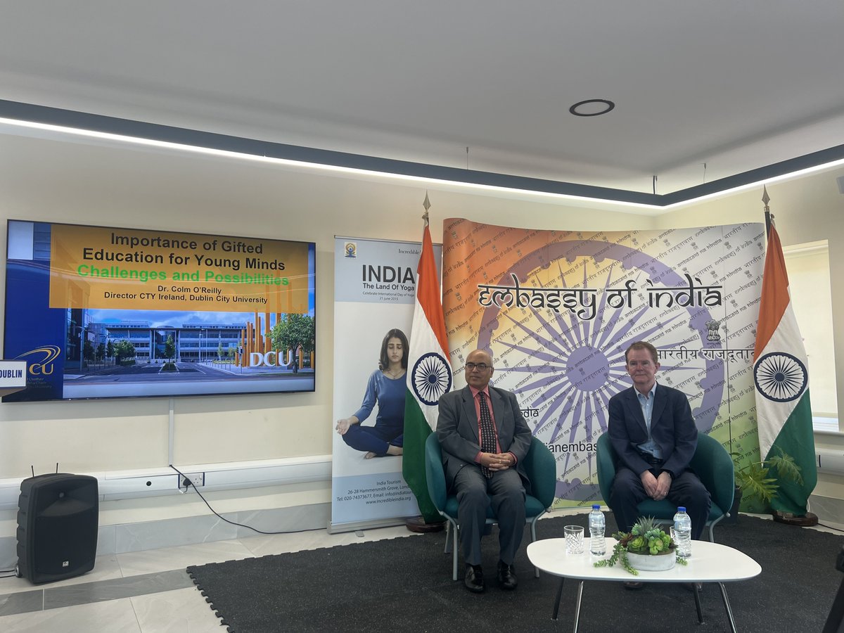 Honoured to be invited to @IndiainIreland as a guest of Ambassador @AkhileshIFS to talk about @ctyi and the work we do with high ability students @DCU. Looking forward to further collaboration between Ireland and India in this field.