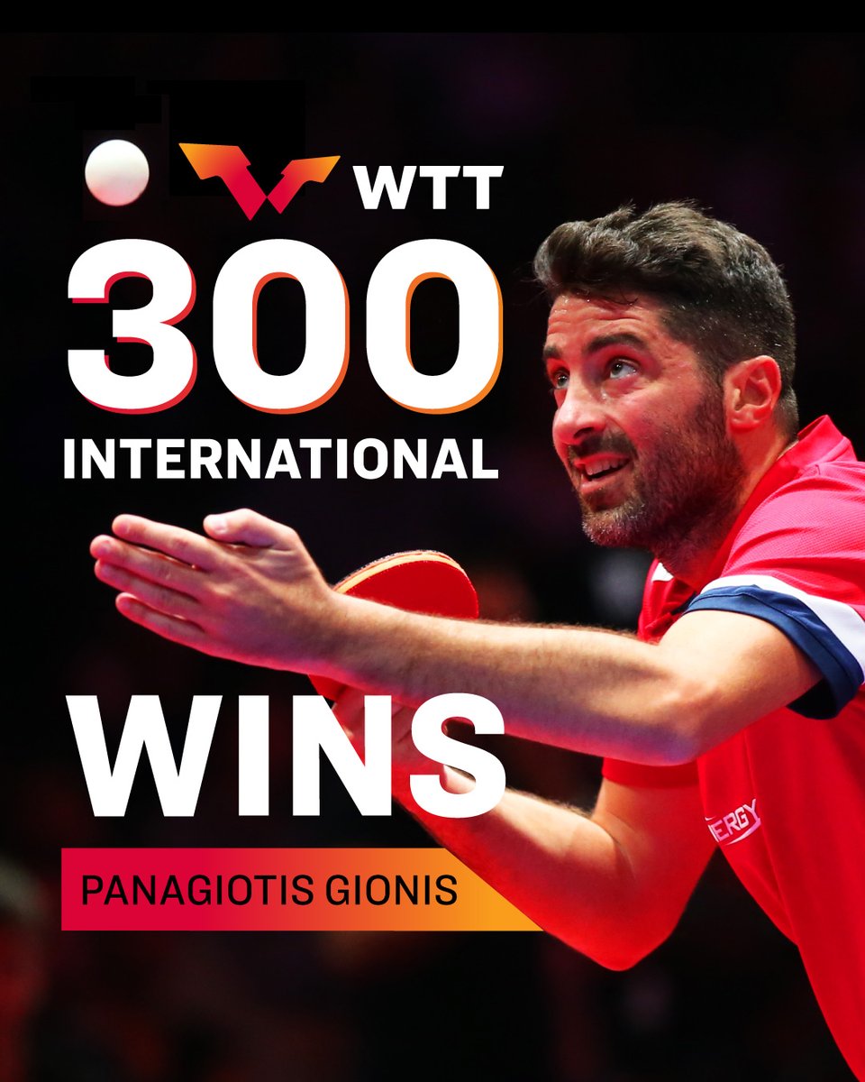 What a feat by Panagiotis Gionis, achieving his 300th International win here at #SaudiSmash! 🌟 

The Greek powerhouse is the 25th man to do so 💪 

#ExperienceAGrandNewLegacy #TableTennis #PingPong @SaudiSmash
