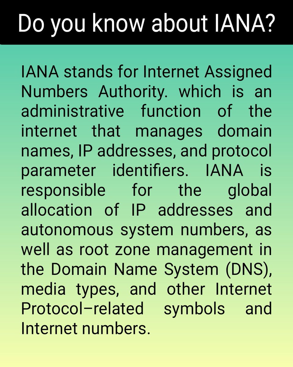 Do you know about IANA? 
#networking #DoYouKnow #computer #Science #Engineering #networksecurity #progra