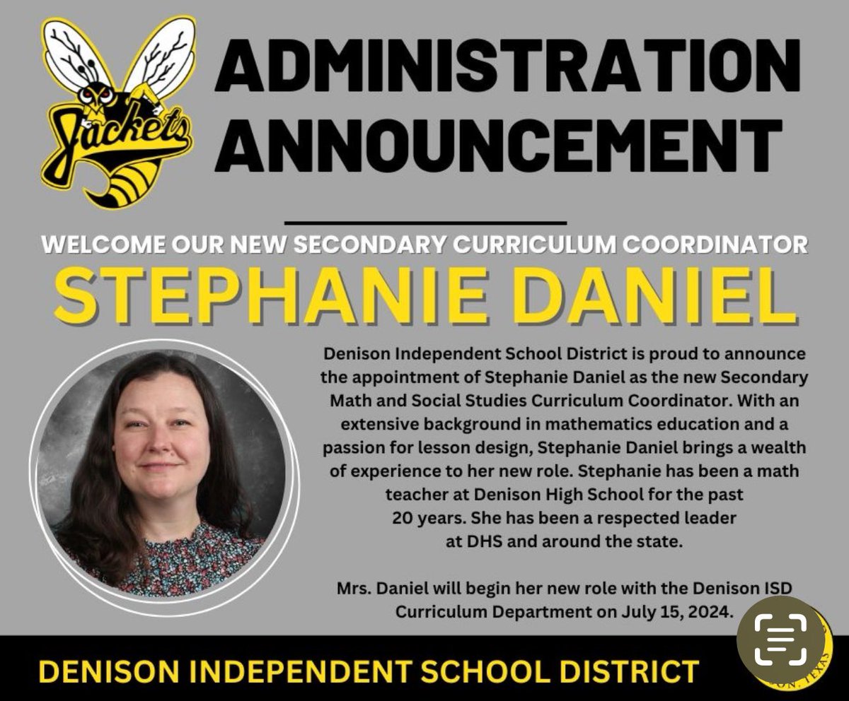 We are thrilled to announce that Stephanie Daniel will be joining the Denison ISD Curriculum Team in the 2024-25 school year! 🖤🐝💛