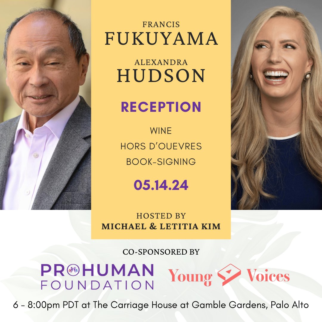 We look forward to seeing PHF advisor @LexiOHudson & @FukuyamaFrancis—following their talk on May 14th @StanfordCDDRL—at a reception hosted by our co-founder Letitia Kim & her husband @MKRocks. Join us! Talk: cddrl.fsi.stanford.edu/events/soul-ci… Reception: eventbrite.com/e/reception-fo…