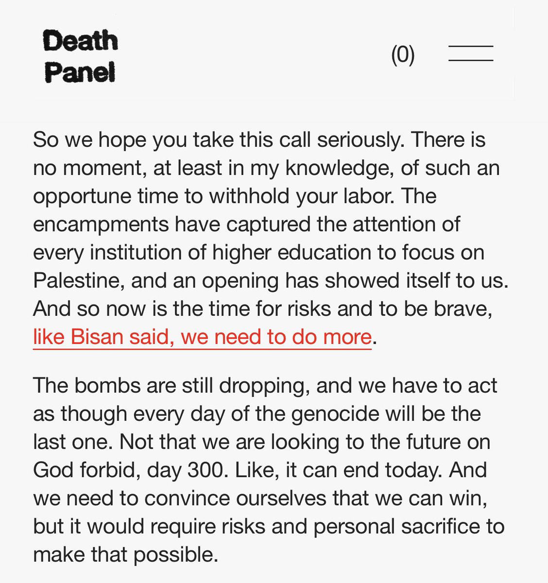 .@nickikattoura: There is no moment of such an opportune time to withhold your labor. The bombs are still dropping, we have to act as though every day of the genocide will be the last one. It can end today. But it would require risks and personal sacrifice to make that possible