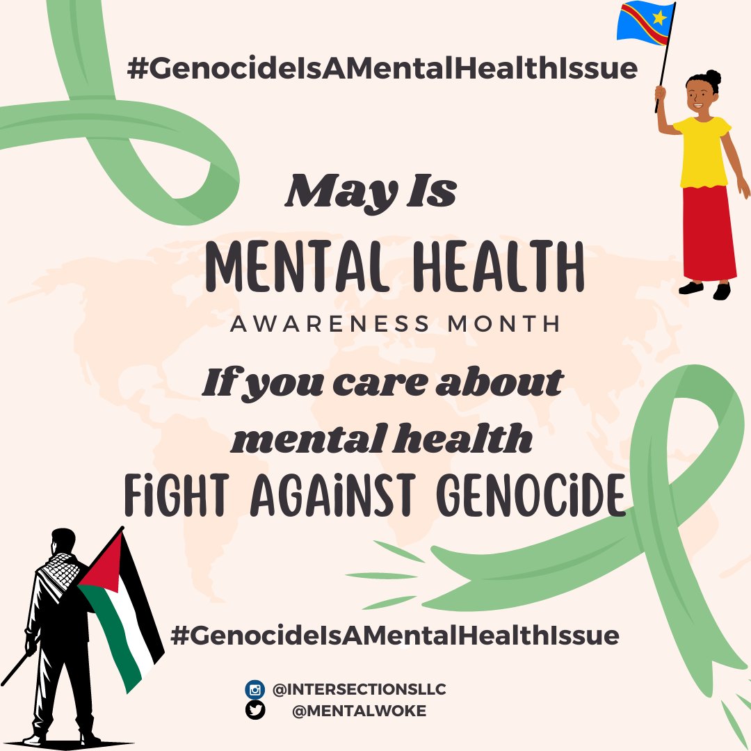 Today is the first day of Mental Health Awareness Month. This year it's vital that we acknowledge that fighting injustice & community care are vital for mental wellness. Many MH orgs continue to stay silent so this month use #GenocideIsAMentalHealthIssue to remind them #MHAM2024