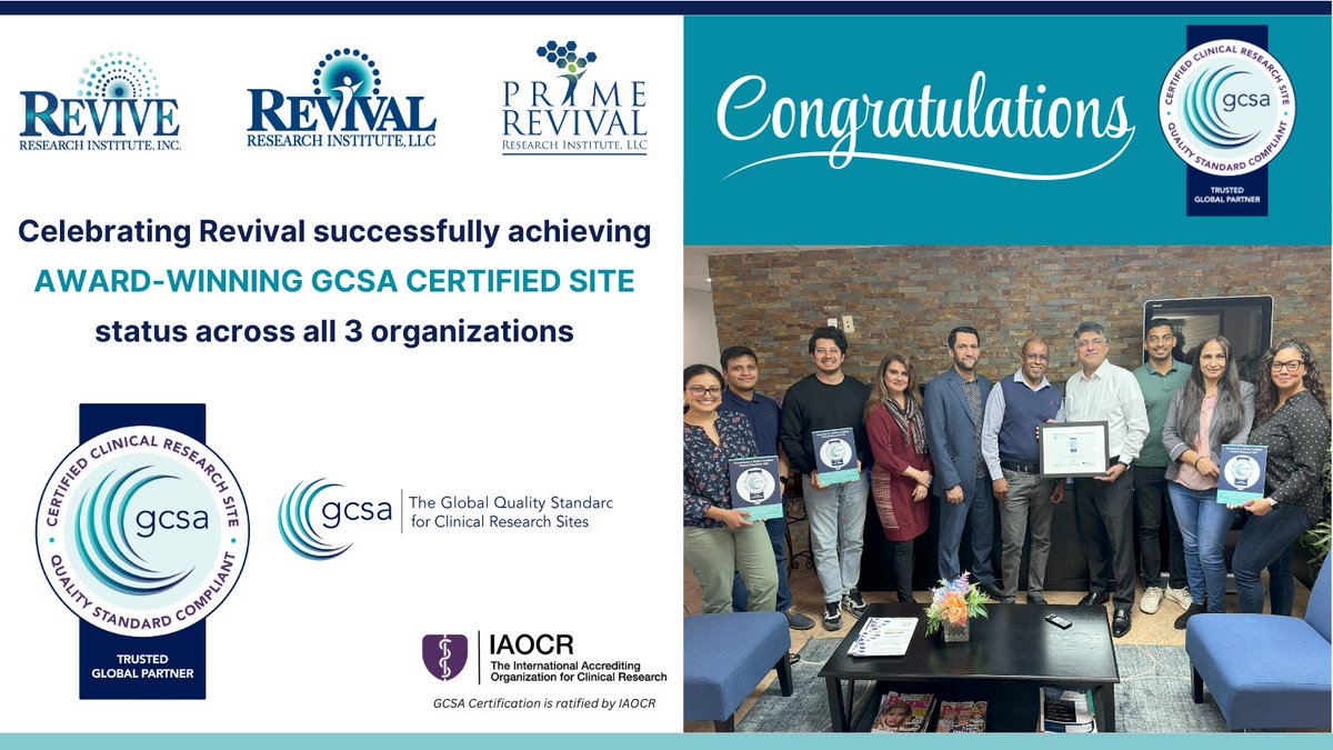 Revival is Raising Research Standards in the US! Congratulations to all involved upon achieving <a href="/GCSA/">GCSA</a> Certification, an accomplishment evidenced by your clear demonstration of the quality, efficiency &amp; effectiveness of current processes. Learn more here:  bit.ly/3wgiQMs