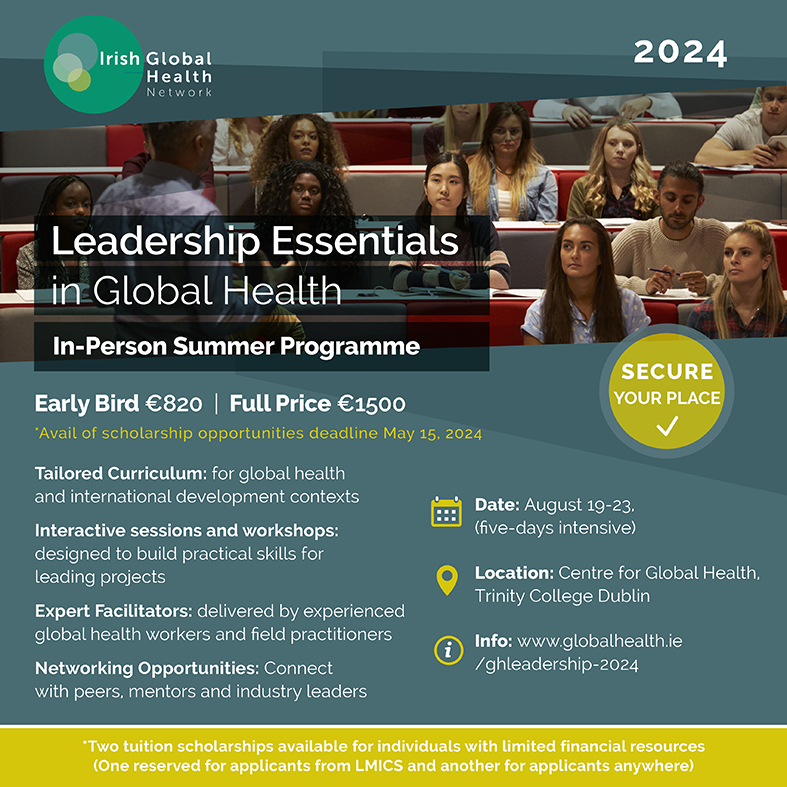 🌍 Join the @ifglobalhealth's 'Leadership Essentials in Global Health' summer programme in Dublin, August 19-23, 2024! Participants can gain skills, connect with experts, and apply for scholarships by May 15. Learn more: bit.ly/4dhW5bD ✨ 

#GlobalHealth
