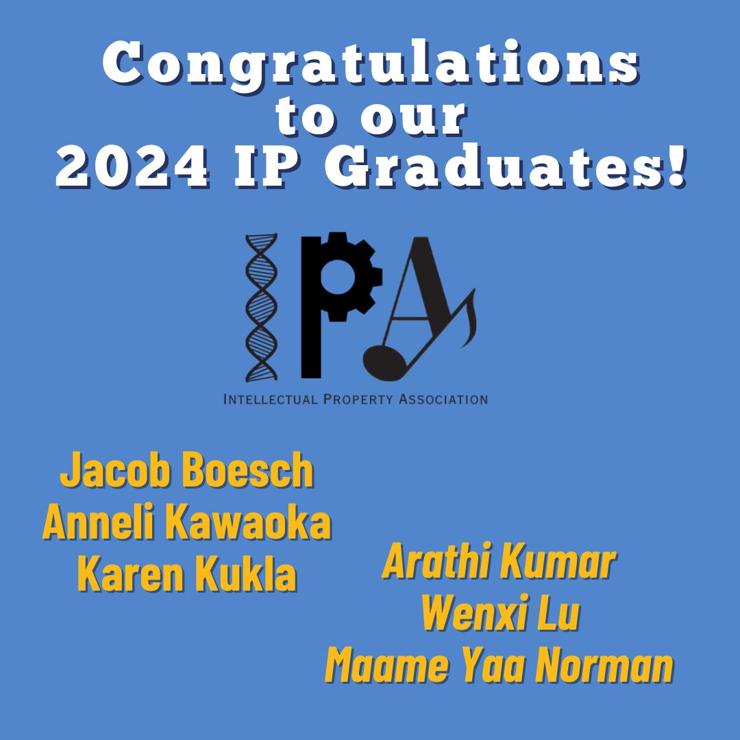 While at @IUMaurerLaw, IP students can participate in two IP-focused student orgs. Today we'd like to highlight the 2024 Graduates from those specific student organizations: Intellectual Property Assocation and the Maurer Chapter of @ChIPsNetwork. Congrats Class of 2024! #iplaw