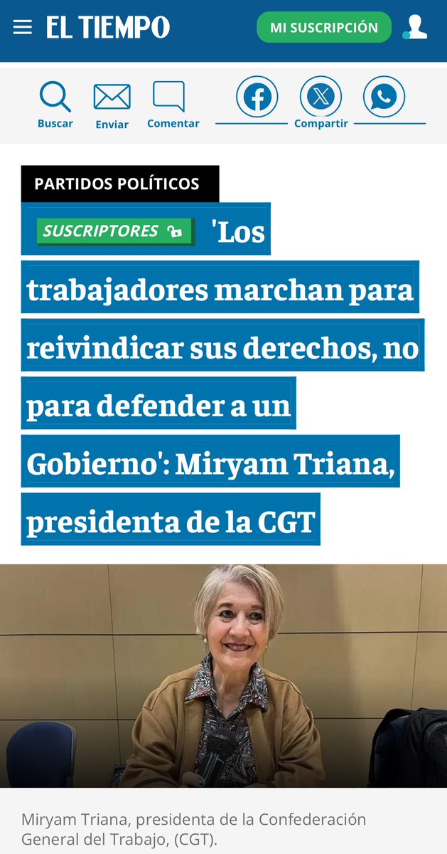 A Miriam Triana @CGTCol no se le puede creer , esta es una marcha contaminada por el gobierno @petrogustavo , es claro que hay una directriz presidencial para apoderarse de las reivindicaciones de los trabajadores , en Colombia ya no hay democracia , vivimos el fenómeno Hugo