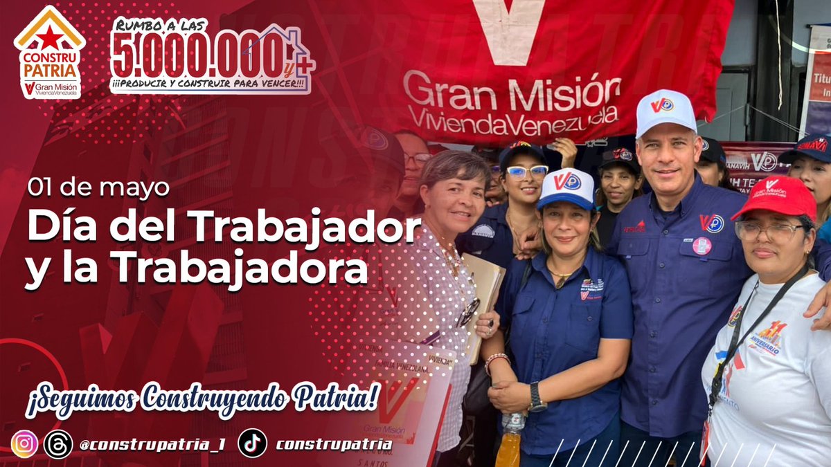 El #1May celebramos el esfuerzo diario de quienes contribuyen al desarrollo nacional. Recordamos las luchas históricas por mejores condiciones laborales. ¡Feliz Día del Trabajador y la Trabajadora de nuestra patria y en especial a los de #Construpatria! #MayoDeTransformación