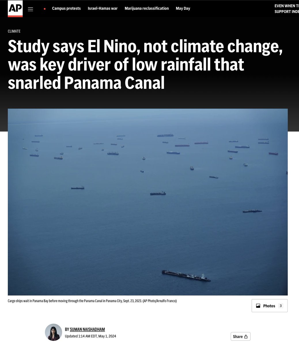 The climate hoaxers at World Weather Attribution @WWAttribution pretend to be even handed by arbitrarily deciding that emissions are not to blame for low rainfall at Panama Canal.

Don't be fooled. WWA is just making it up as it goes along so as to advance the climate hoax.…