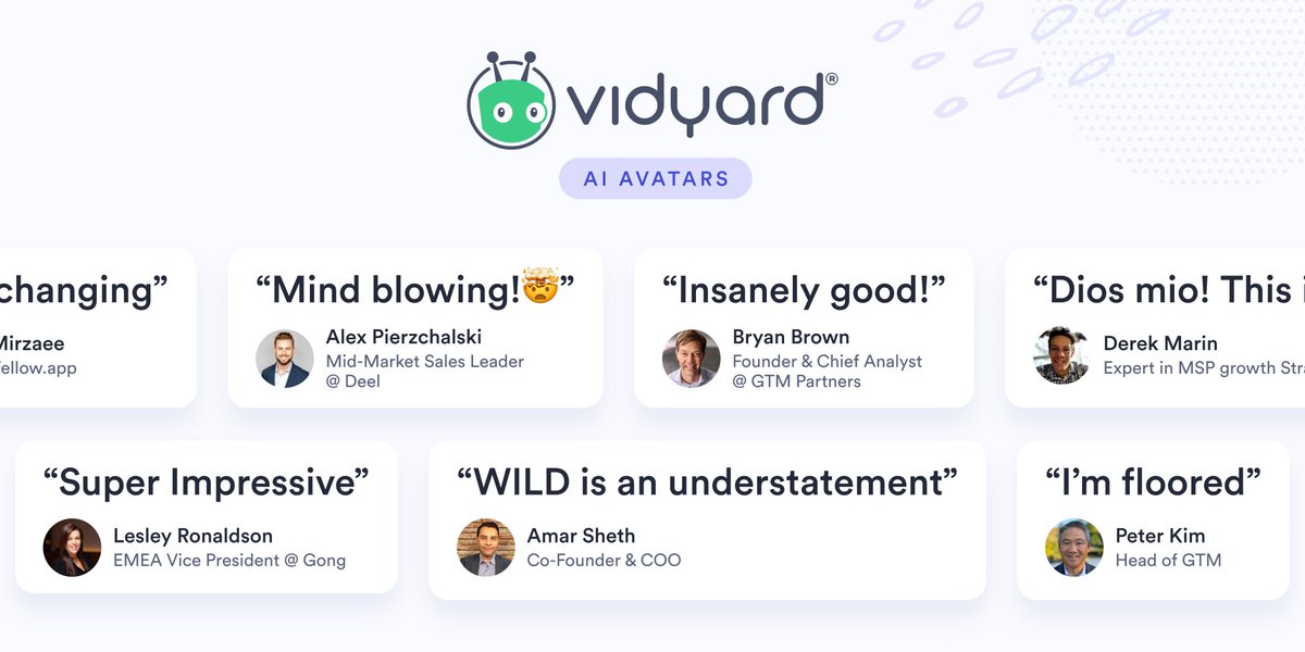 It’s been 2️⃣ weeks since we launched AI Avatars. 

We love seeing all the excitement. 

💚 Thanks for all the love!

👀 Want to see how you can easily generate high-quality video content, without having to record and re-record every time?

Explore Now: vidyard.com/products/ai-av…