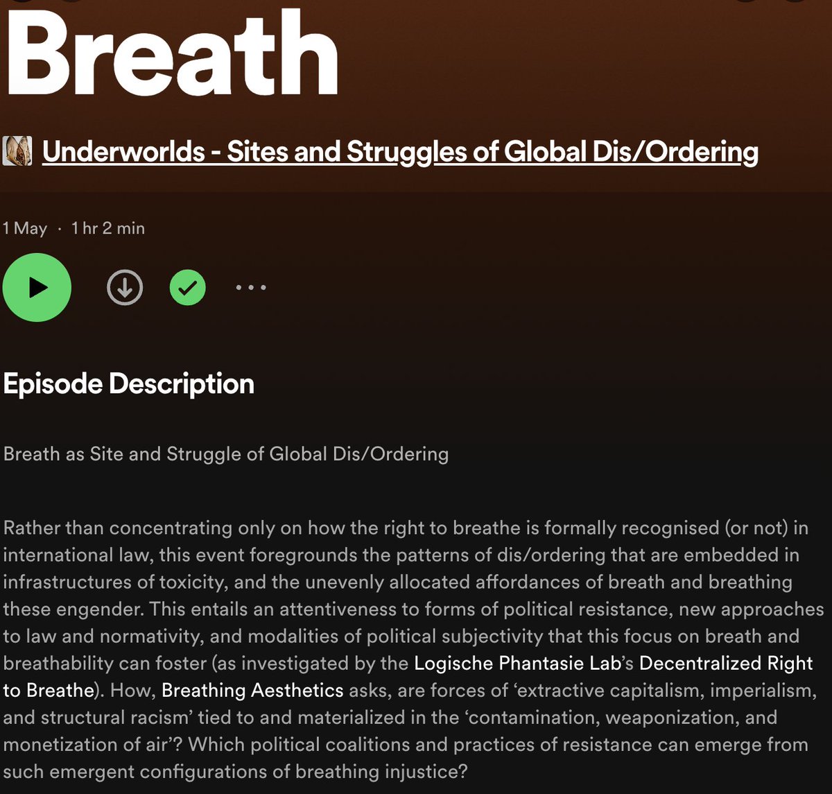 Don't miss the latest episode of the #Underworlds podcast: *Breath as Site & Struggle of Global Dis/Ordering* w/ brilliant Daniela Gandorfer (@UW_WLS) & Jean-Thomas Tremblay (@YorkULAPS): open.spotify.com/show/7Ao1I3QfM… With an amazingly rich list of resources on the episode's page!