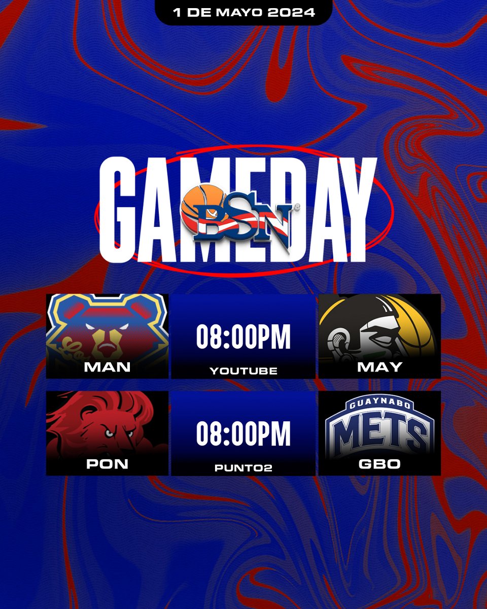 📅 ¡Hoy hay dos partidos en calendario! 🙌 🏀 Osos de Manatí 🆚 Indios de Mayagüez ⏰ 8:00PM 📺 YouTube 🏀 Leones de Ponce 🆚 Mets de Guaynabo ⏰ 8:00PM 📺 Punto2 #LaLigaMásDura