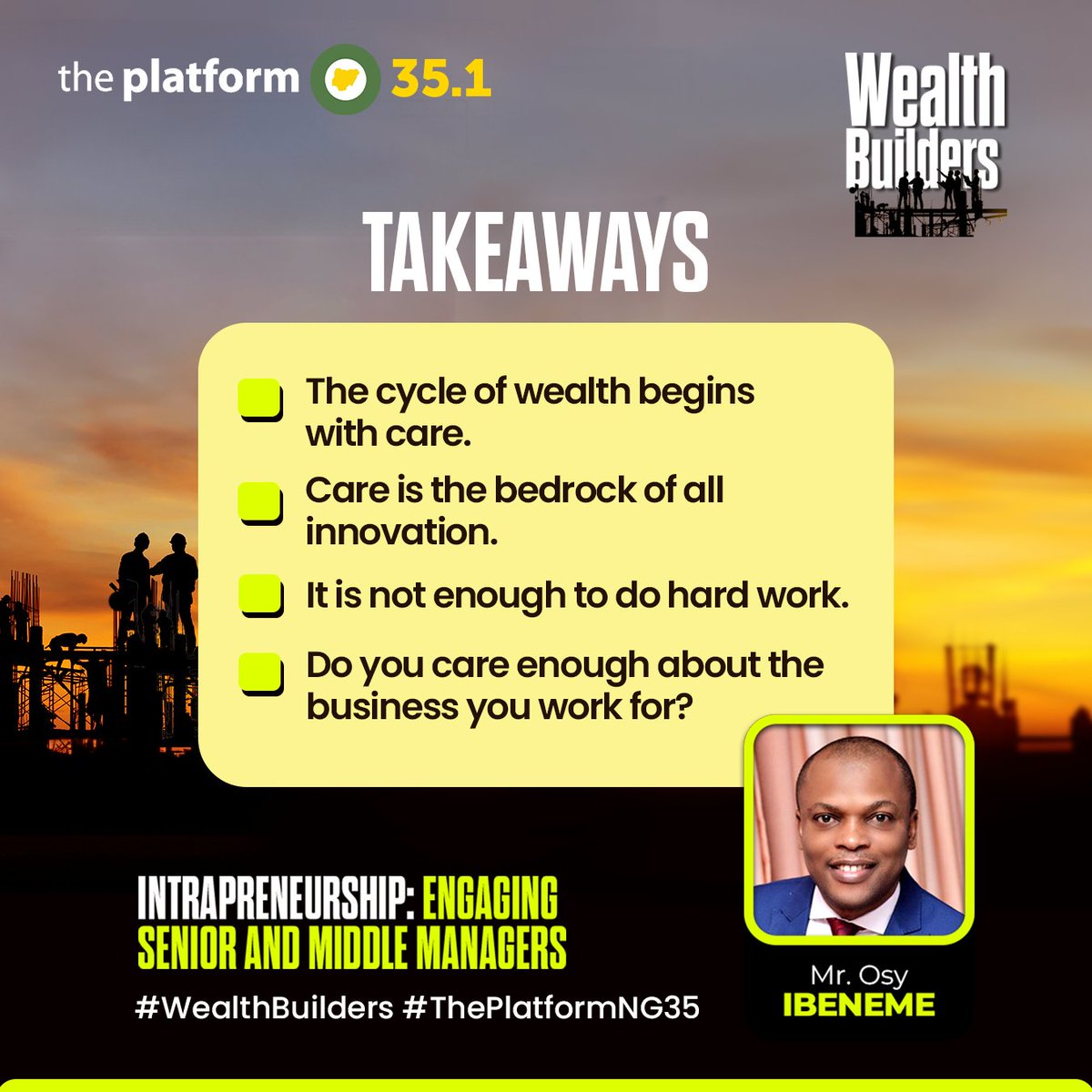 Today, at the Platform 35.1, Mr Osy Ibeneme on Unlocking the Capital Within. One of the truths he shared was that 'Everybody can not be an entrepreneur, but every and anybody can be an intrapreneur.' His session on The Platform Nigeria's YouTube Channel: @theplatformng