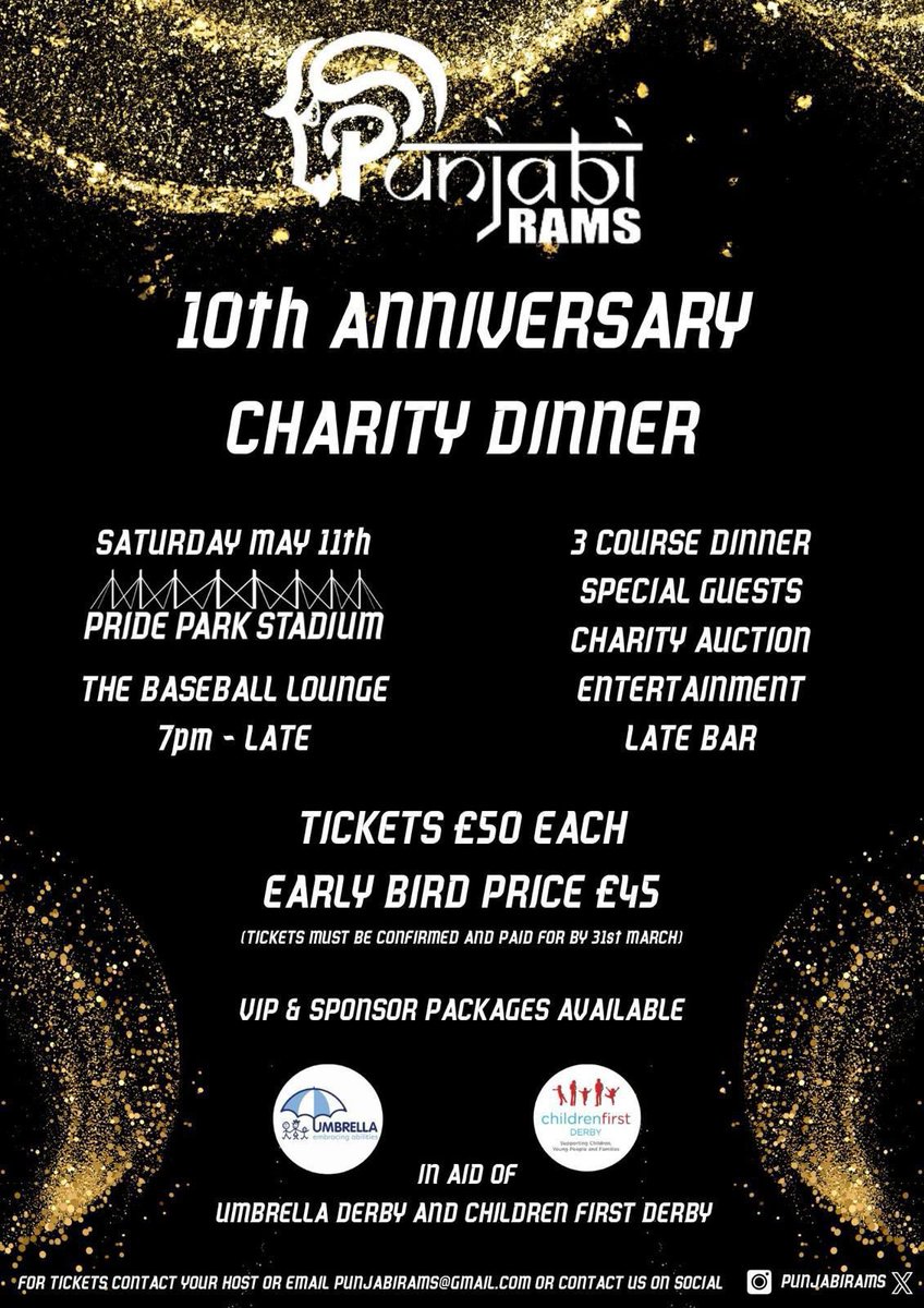 Due to a fantastic response we’re down to our last batch of tickets. If you still want to join the party please contact us by Friday. A great Rams guest list plus supporting 2 local charities 🐏