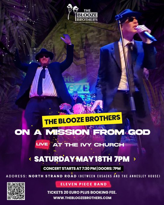Don't miss out on a chance to see eleven piece band the Blooze Brothers performing at the Ivy Church on Saturday the 18th of May🎷 Head to eventbrite.ie/e/the-blooze-b… to book tickets! #NEIC #Events