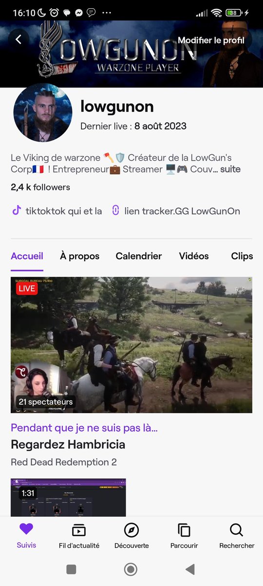 Dernier live le 8 août et depuis j'ai retouché au jeux quoi 4h a tout cassé une renaissance vraiment la seule chose qui me manque c'est quelques viewvers avec qui on rigolait bien .