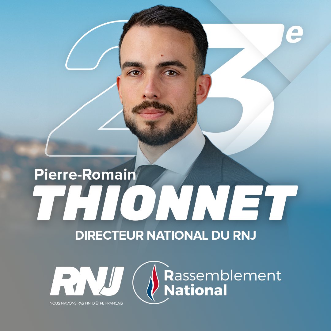 🔵 Aux côtés de @J_Bardella, notre directeur national, @PR_Thionnet, portera la voix de la jeunesse française au Parlement européen !

Si la jeunesse vote, la jeunesse gagne !

#VivementLe9Juin #TousAPerpignan