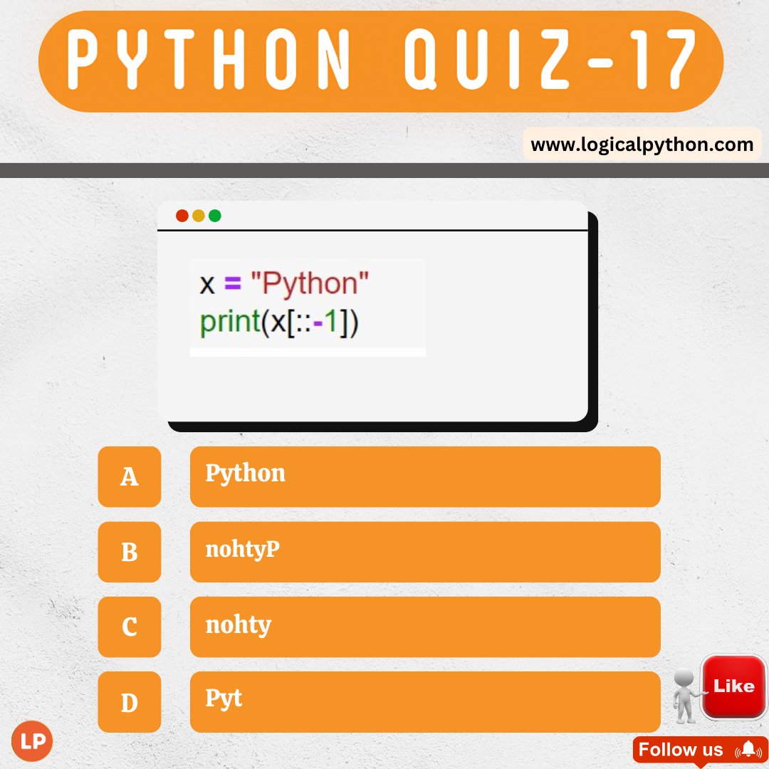 Python Quiz.

#datastructures #algorithms #dsa #python #programming #developer #morioh #programmer #computerscience #webdev #webdeveloper #webdevelopment #pythonprogramming #pythonquiz #ai #ml #machinelearning #datascience