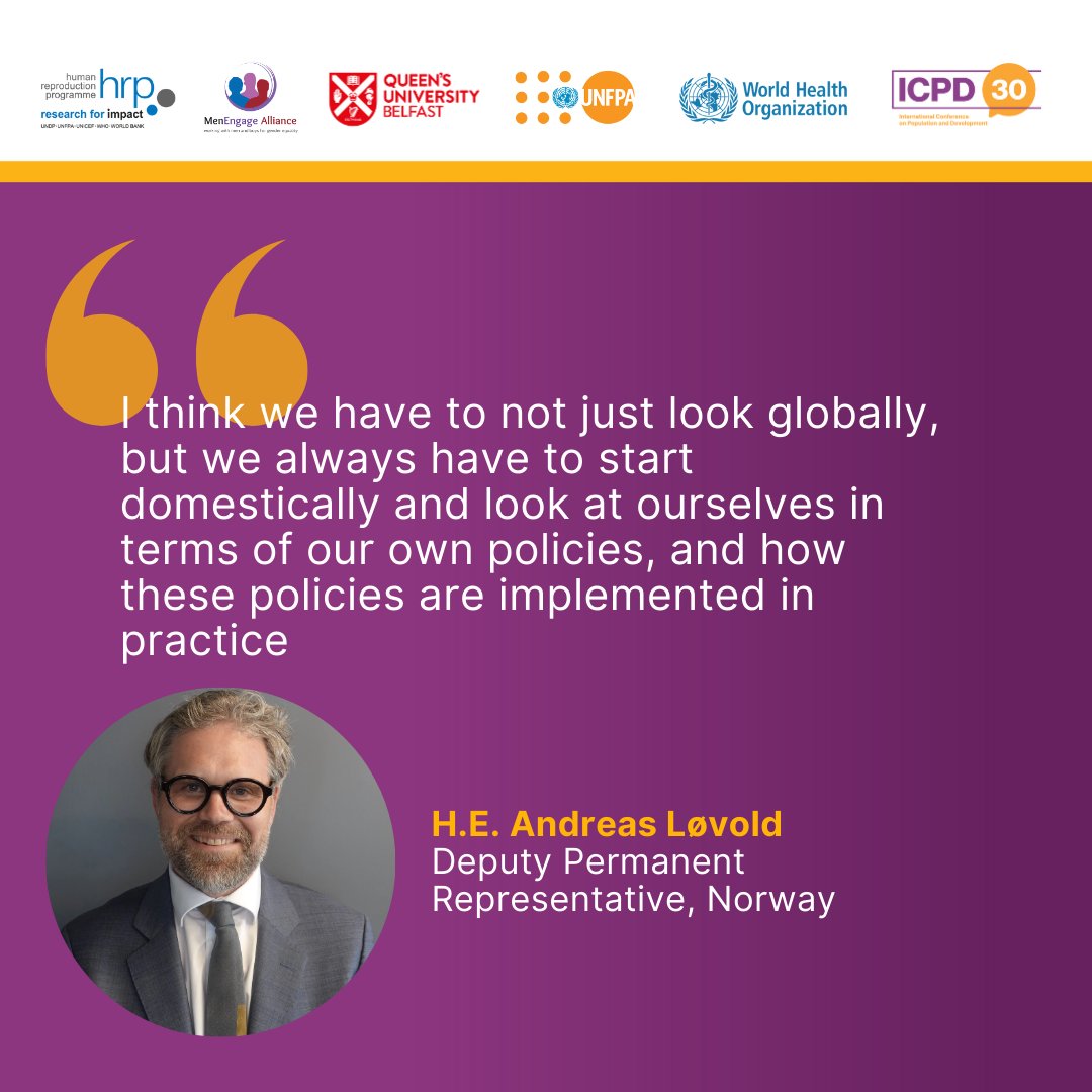 @UNFPA @WHO @HRPresearch @QUBSONM Andreas Løvold @NorwayUN ambassador to the UN discussing #Norway’s action plan and the importance of accountability to the women’s movement when engaging #MenAndBoys, as well as looking at domestic as well as foreign policy. #CPD57