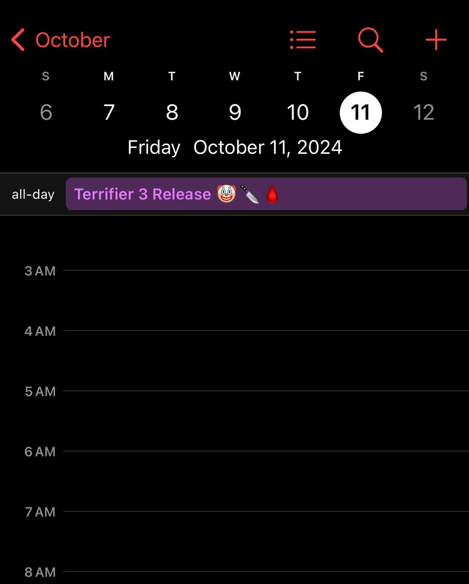 Already marked in my calendar! 🤡🔪🩸 #Terrifier3 #Terrifier @damienleone @_LaurenLaVera_ @TerrifierFilm @BDisgusting