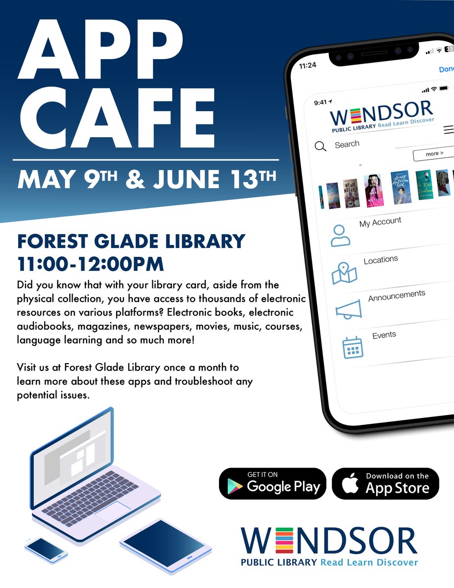 Did you know that with your library card you have access to thousands of electronic resources on various platforms? Visit us at Forest Glade Library once a month to learn more about these apps and troubleshoot any potential issues.