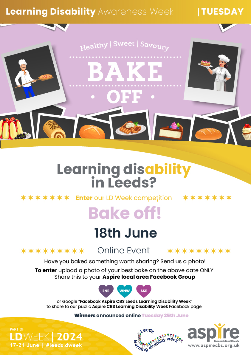 🧁BAKE-OFF🧁 Join us in our #leedsldweek celebrations by getting out your mixing bowls! Bake any time & upload a photo of your bakes treats to your local area Aspire CBS Facebook group for a chance to win! ⏰WHEN: Tuesday 18th June ONLY 📍WHERE: AspireCBS ENE/SSE/WNW FB groups.