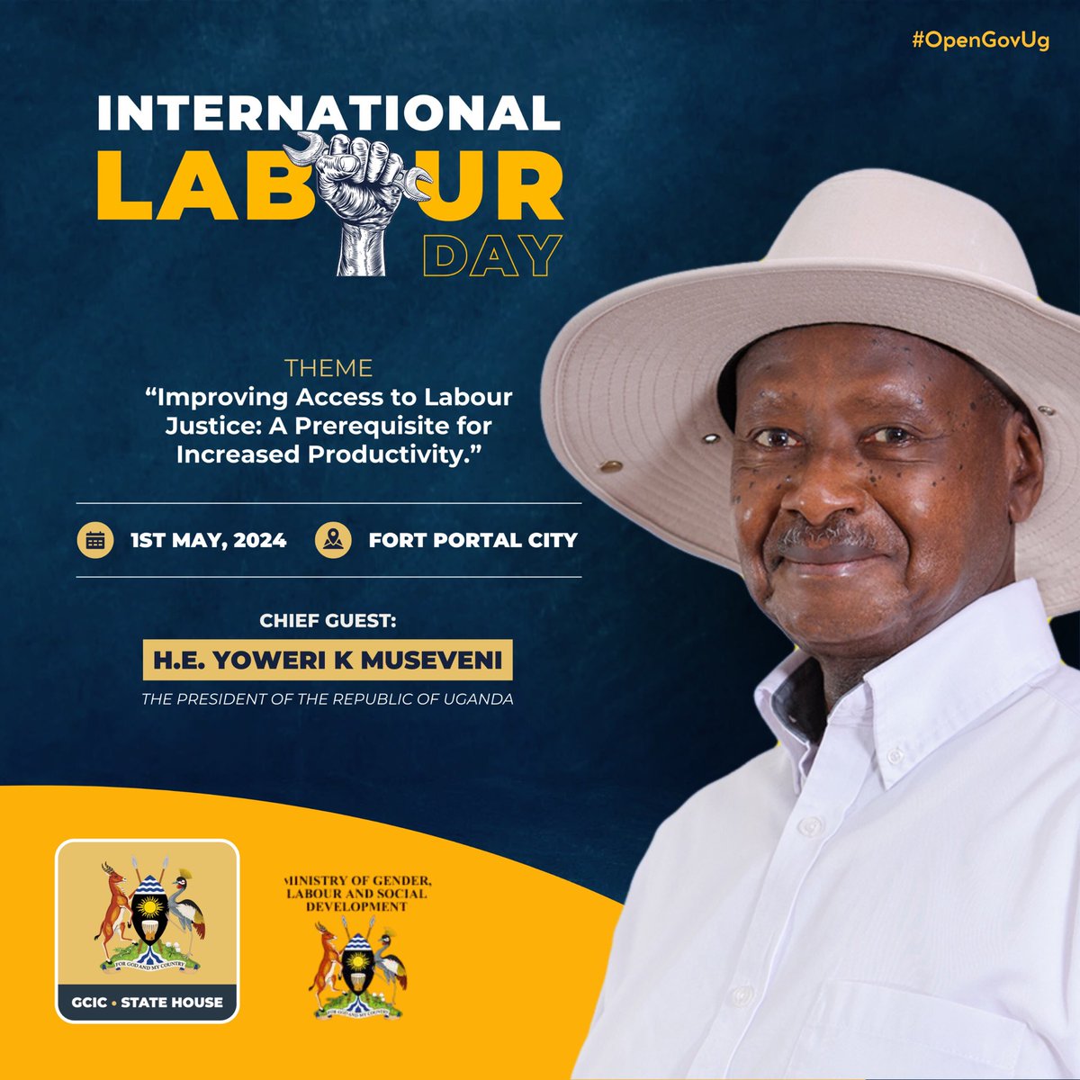 ✍️The International Labour Day 2024, hosted by President H.E. Yoweri Kaguta @KagutaMuseveni , aims to improve access to labour justice⚖️ and raise production. 📍Fort Portal City.