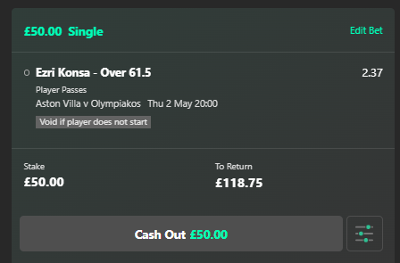 JCValueBets's tweet photo. Ezri Konsa Over 61.5 Passes - Aston Villa V Olympiakos. Great value if he starts at CB. My price is 1.66. Expected profit from a £50 stake is £21.39. #bettingtips #bettingsport #PlayerProps #PlayerPropBets #football #AstonVilla #OlympiakosFC https://t.co/j1rokqzHfP