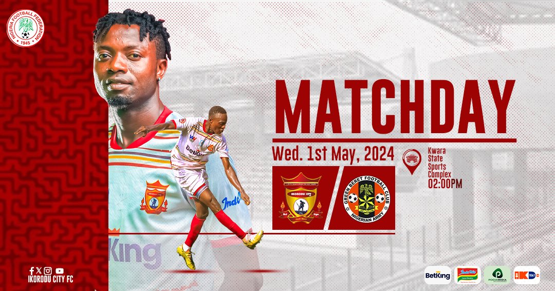 MATCHDAY

President Federation Cup R64
⏰ 2:00pm

Let’s go boys 💪🏽💪🏽

#OgaBoys | #WeAreIkoroduCityFC