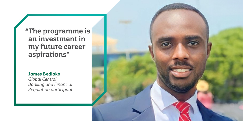 “The flexibility of the programme, combined with its world-class curriculum, makes it an ideal option for working adults.” Global Central Banking and Financial Regulation Qualifications participant, James Bediako, shares his experience on the programme.👉 bit.ly/4b6myXK