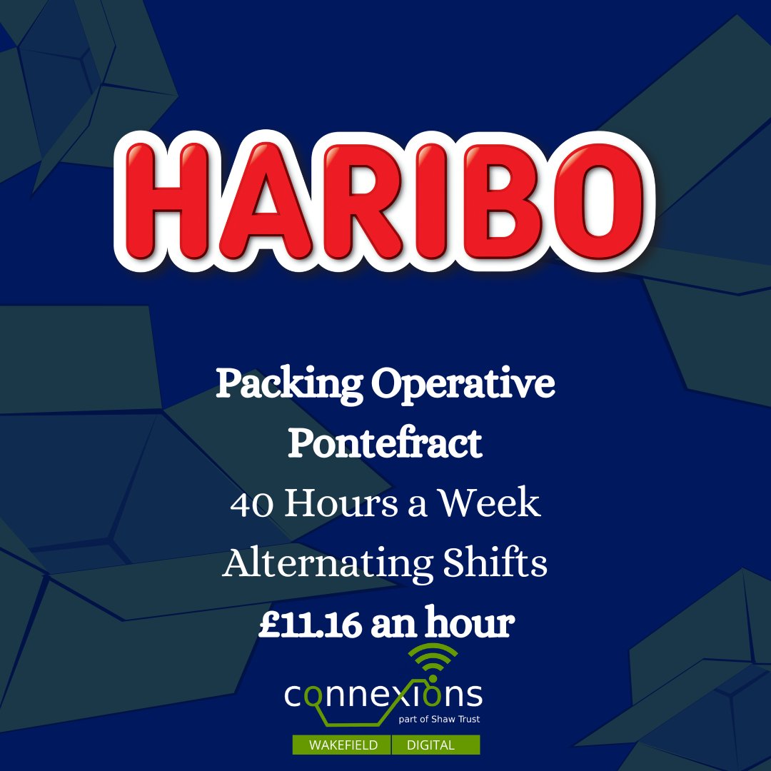 📦HARIBO Packing Operative based in Pontefract. To apply: haribocareers.co.uk/jobs-post/18ae…

#WakefieldYoungPeople #WakefieldJobs #PontefractJobs