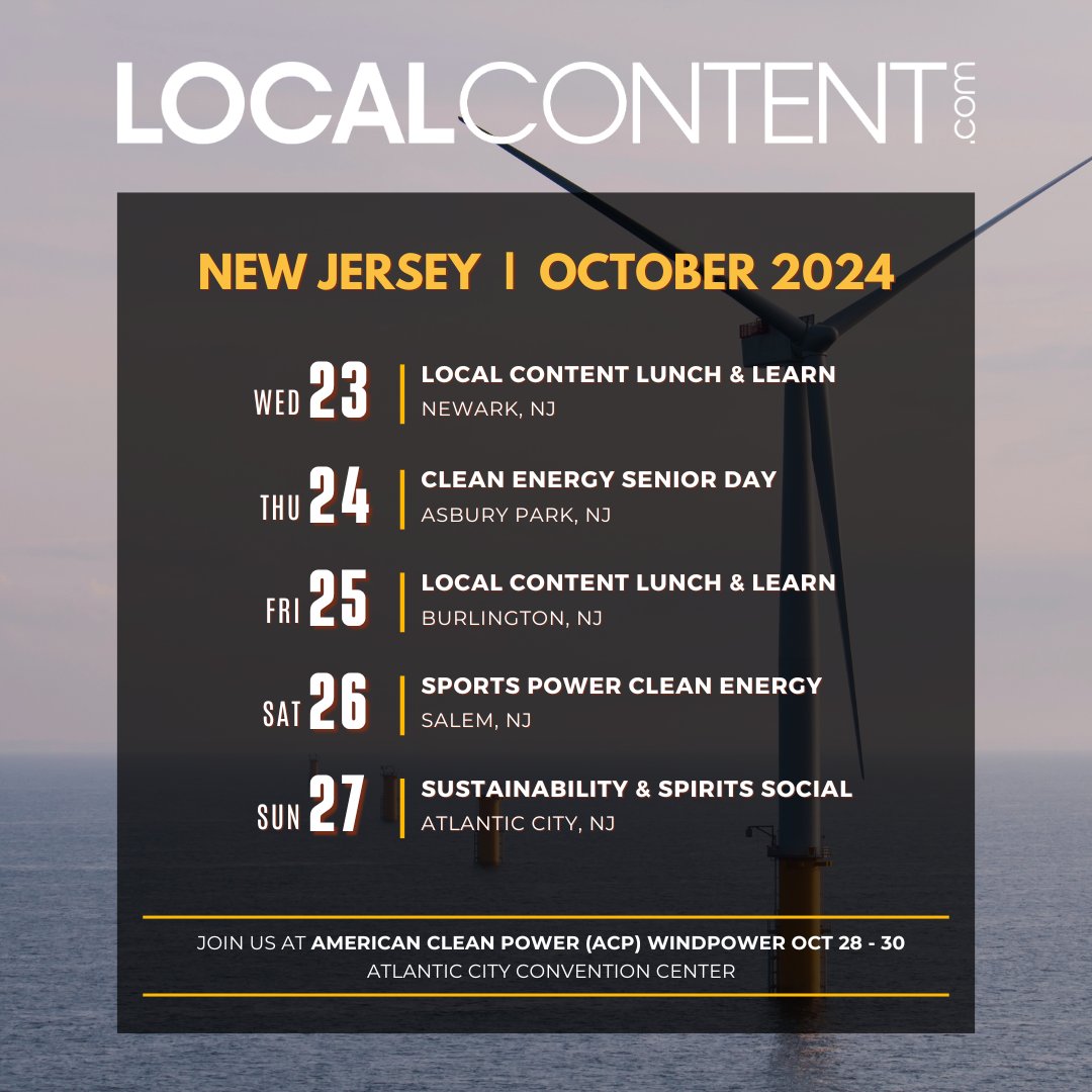 zurl.co/4xfy Save The Dates: Local Content in October | New Jersey |  Oct. 23 – 27, 2024 | New Jersey #localcontent #cleanenergy