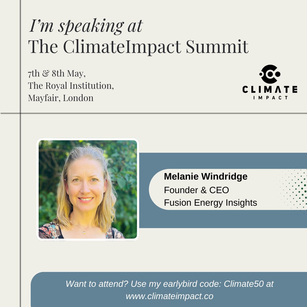 Next week, Fusion Energy Insights' @m_windridge will be interviewing @FLF_Nick of @FLFusion Light Fusion at the #ClimateImpact Summit in London. Find out more here - lnkd.in/e8D9hWts @Ri_Science #ClimateChange