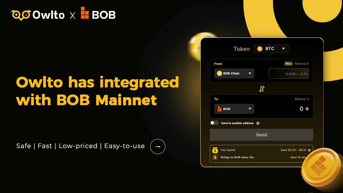 🦉New integration with @build_on_bob mainnet! 1⃣ Bridge for free 2⃣️ $BTC $ETH $USDT $USDC are available bridging between #BOB and other 39 networks on owlto including #EVM #BTC eco and @solana Enjoy it 👉 owlto.finance/?to=BOB