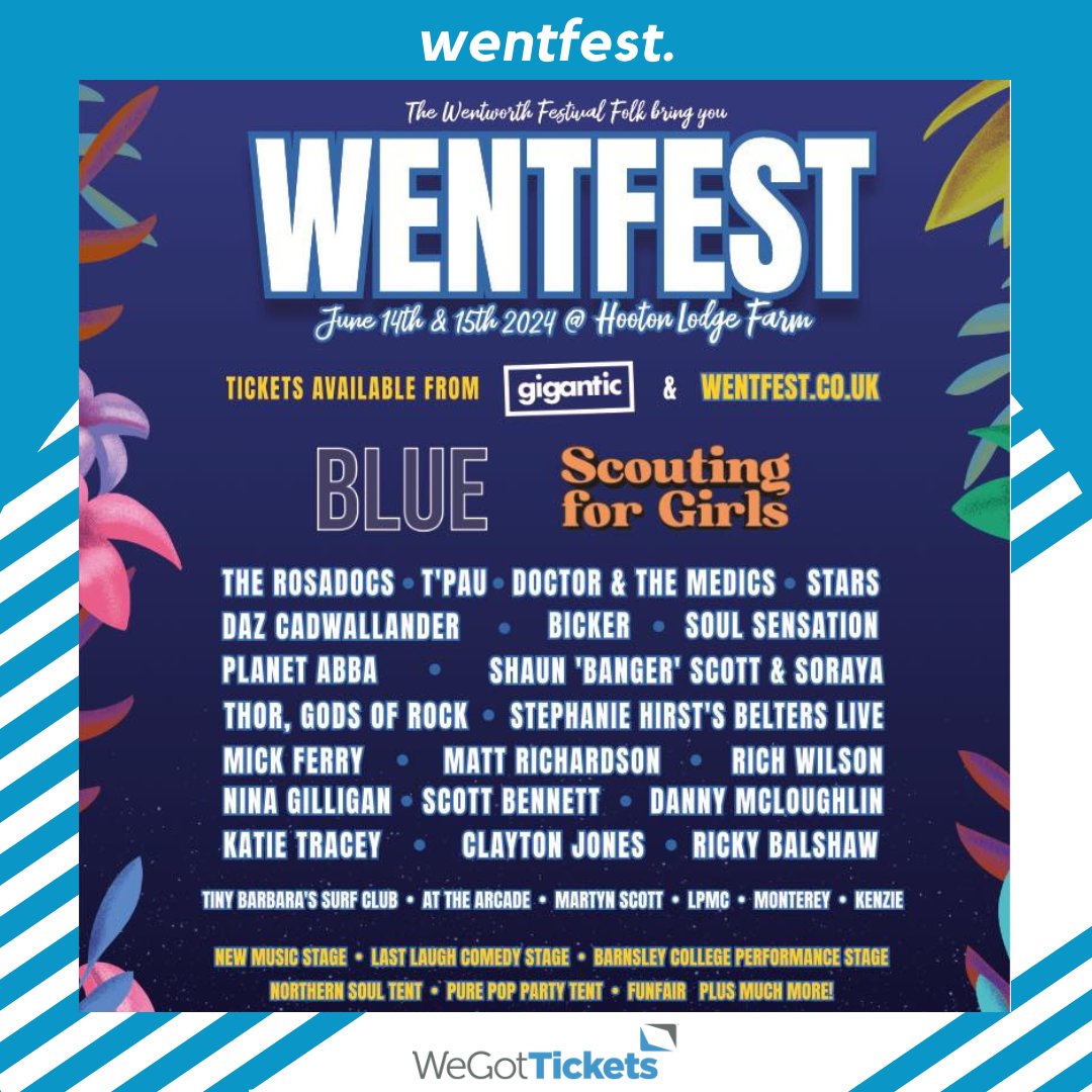 Get ready for Rotherham's biggest party this summer - WentFest brings @officialblue, @Scouting4Girls, T'Pau (@caroldecker), @TherosadocsUK, Doctor & The Medics and many more to Hooton Lodge Farm this June. 🎉 🎟️ wegottickets.com/af/586/f/13354