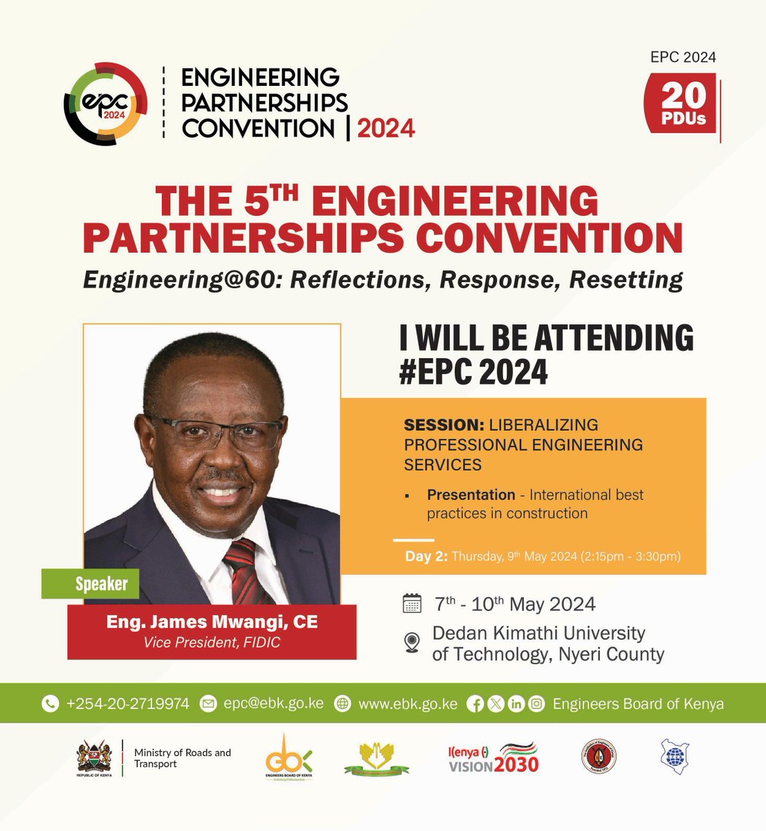 #EPC2024 Session: Liberalizing professional engineering services is crucial for Kenyan engineers to have their skills recognized globally. Eng. James Mwangi, Vice President @FIDICAfrica will share insights on international best practices in construction, empowering our…