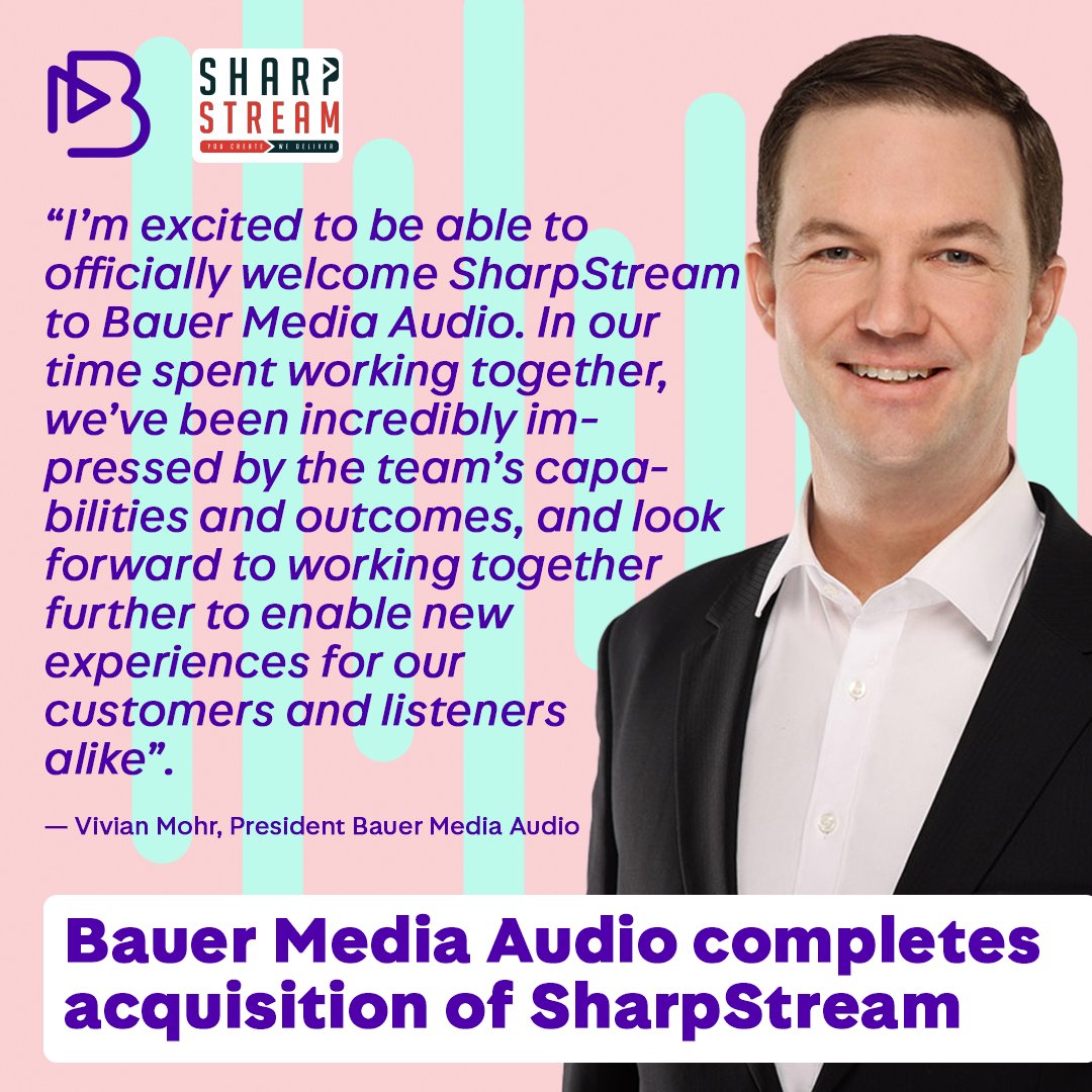 #BauerMediaAudio has completed its acquisition of SharpStream– a leading provider of audio streaming services and technology.

Read more➡️bauermedia.com/news/press-rel…