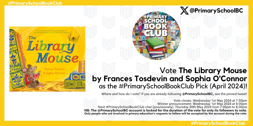 Sophia O'Connor Illustration (@socillustration) on Twitter photo We're so excited that The Library Mouse has been included in the #PrimarySchoolBookClub April 2024 vote this evening. If you'd like to vote for us, head to
<a href="/PrimarySchoolBC/">#PrimarySchoolBookClub</a> and follow the pinned tweet!
<a href="/FrancesTosdevin/">Frances Tosdevin</a> @publishinguclan We're so excited that The Library Mouse has been included in the #PrimarySchoolBookClub April 2024 vote this evening. If you'd like to vote for us, head to
<a href="/PrimarySchoolBC/">#PrimarySchoolBookClub</a> and follow the pinned tweet!
<a href="/FrancesTosdevin/">Frances Tosdevin</a> @publishinguclan