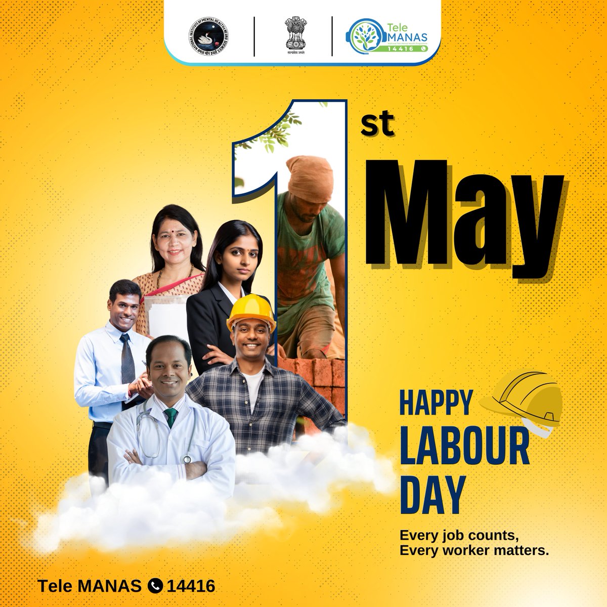 Happy Labour Day! Remember, taking care of your mental health is just as important as any job. Reach out to Tele MANAS at 14416 for support and guidance. 

#MentalHealthMatters #LabourDay