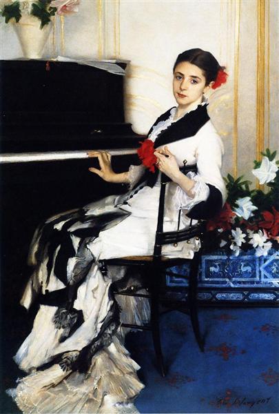 'Enthralling Portrait of Madame Ramon Subercaseaux' by John Singer Sargent  Created c.1880 - c.1881, this portrait the elegance of the 19th-century's high society. Sargent's talent for detail is in this mesmerizing work. #JohnSingerSargent #sargent #art #painting #portrait